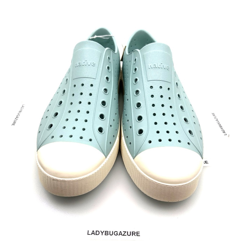 Native Shoes Light Blue Slip-On Loafers with Cream Toe Caps NIB